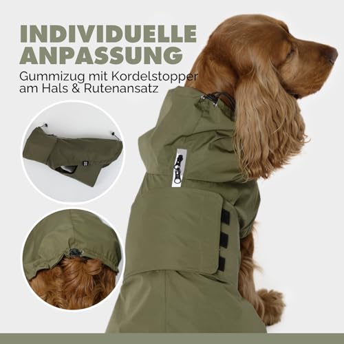 PAW WOW Oskar Hunderegenmantel | Wasserdicht mit Bauchschutz & Geschirröffnung | Reflektierende Hunde-Regenjacke für kleine & große Hunde (XL)