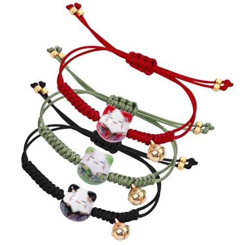 3 Piezas Pulsera de Gato de la Suerte Pulsera de Cuentas de Cerámica de Gato Kawaii...