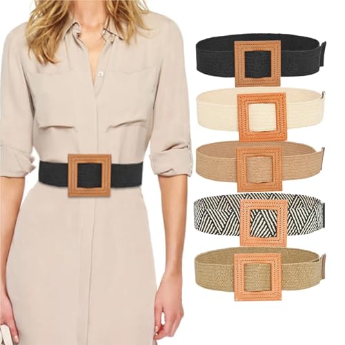 Belt for Dress Women Belts for Dresses Elastic Straw Rattan Waist Band for Skirts, High-Waisted Pants2