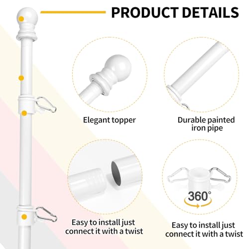 DBREAKS 1.5 m Flagpole with Bracket, Stainless Steel Flag Holder, Wall Mount Flag Pole, Flag Pole with Tangle - Image 4