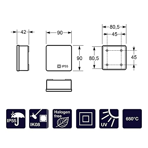 FAMATEL – Wasserdichte Abzweigdose IP55 | Druckdeckel | Ohne Kegel | 80x80x36 | Grau