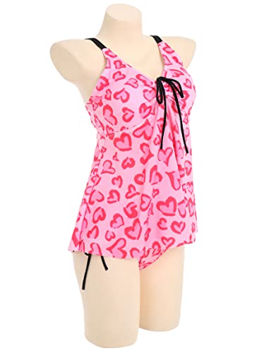 haikyuu Women Heart Leopard Tankini Pink Swimsuits Two Piece Tummy Control Bathing Suits Swimwear Tank Top with Bottom3