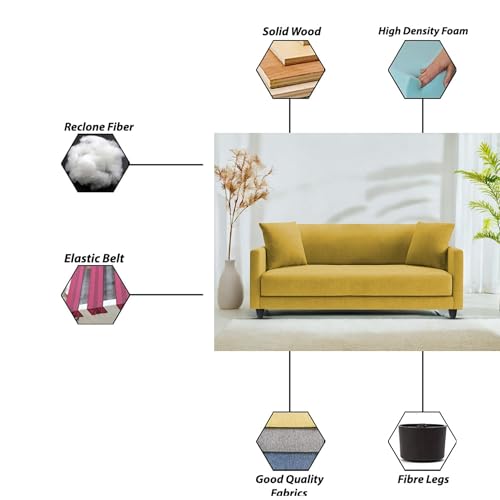 Image of Casaliving Dominic 2 Seater Sofa Set for Living Room (Yellow Fabric) Premium Fabric Sofa