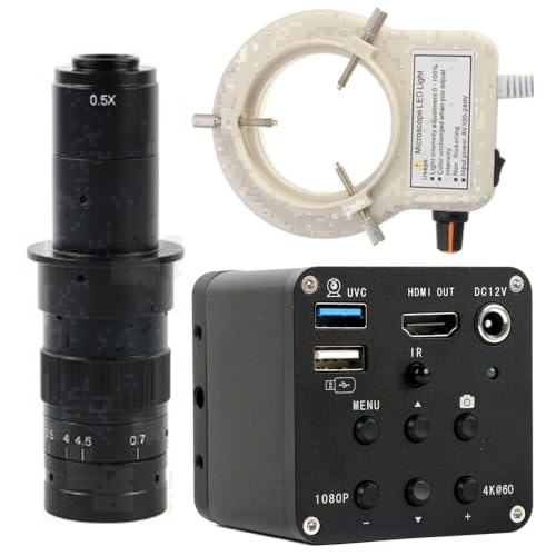 Cámara microscópica USB digital 4K HDMI con iluminación LED regulable y zoom 180X