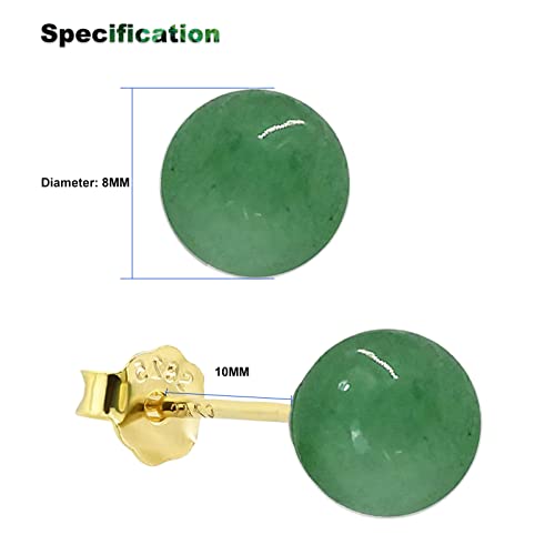 Jade Stud Earrings for Women or Men, 18K Gold Plated 925 Sterling Silver 4-8mm Green Jade Earrings, Good Luck Handmade Jade Earrings Gift for Graduation Birthday Anniversary2