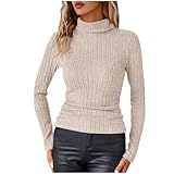 Pullover Damen Winter Warm Rollkragenpullover Langarm Einfarbig Oberteile Baumwolle Knitwear Sweater Casual Weich Jumper Slim Fit Langarmshirt Herbst Winter Rollkragenshirt Gerippte Weihnachtspullove
