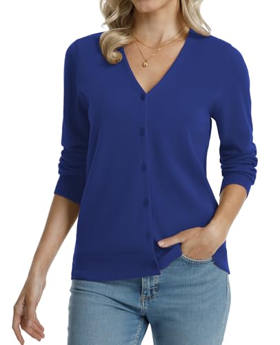 Image of QUALFORT Women's 100% Cotton Lightweight Cardigans Long Sleeve Knitted Button Down Sweater