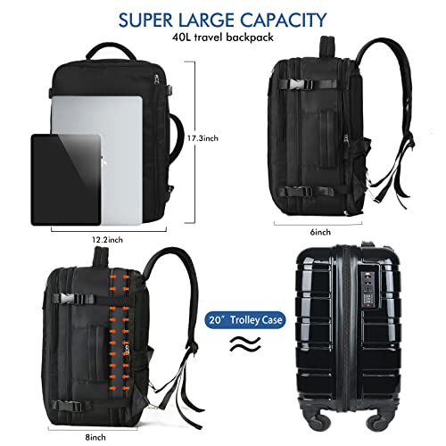 Beraliy Travel Backpack For Men Women, Large Carry On Backpack Airline Approved, 17 Inch Laptop Backpack, Waterproof Casual Daypack For Weekender Business Hiking College, Black #TOP5