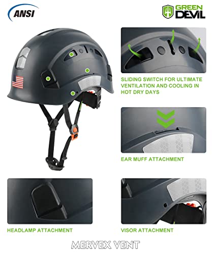 Image of GREEN DEVIL Safety Helmet Hard Hat Adjustable Lightweight Vented ABS Work Helmet 6-Point Suspension ANSI Z89.1 Approved Ideal for Industrial & Construction