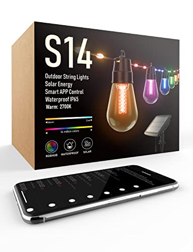 50Ft Solar Outdoor String Lights With Real-Time Schedule Function Led Patio Lights With Rope Fairy Customize Color Modes Rgbw Weatherproof Shatterproof Outside Light For Gazebo Porch Bistro Yard Party #TOP22