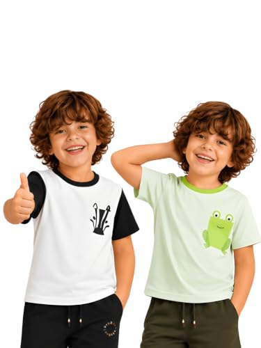 Image of Pilolo Kids Soft Cotton Lycra Pocket T-Shirt for Boys - (Combo Pack of 2)