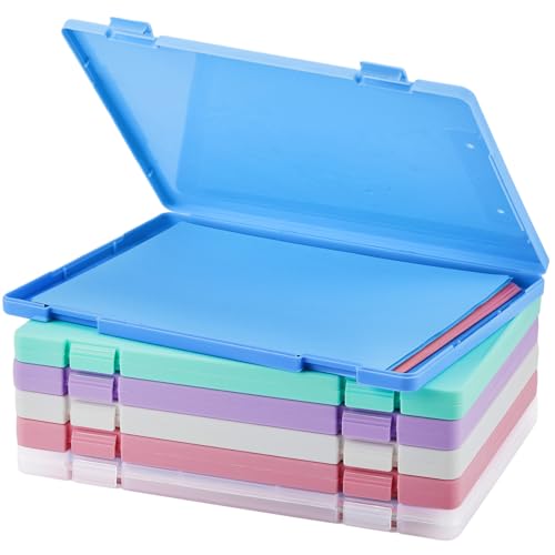 Zhanmai 6 Pcs Colorful A4 File Boxes Plastic Document Scrapbook Paper Storage Photo Storage Containers Portable Project Case Magazines Holder for Home Office Supplies(12.7 * 9.3 * 0.8)