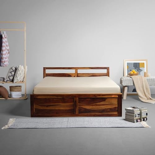 Image of Bed Solid Sheesham Wood for Your Bedroom Delivery Condition-DIY(Do-It-Yourself) Solid Wood Queen Box Bed (Finish Color - Honey Finish, Delivery Condition - DIY(Do-It-Yourself))