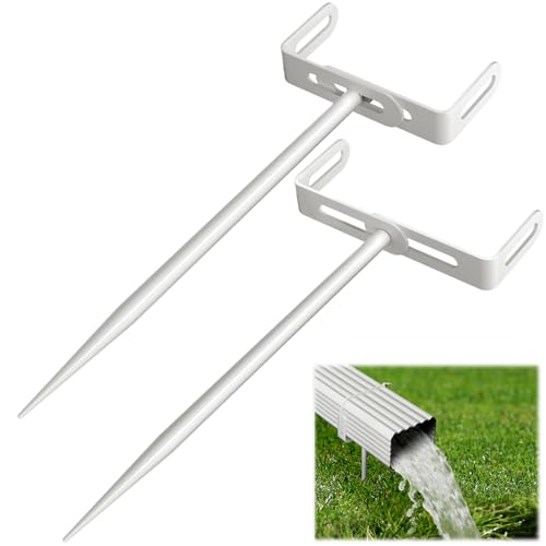 Downspout Bracket,Heavy Duty Size-Adjustable Storm-Proof Downpipe Bracket with Rust-Resistant Coating-Solid Iron Construction,Stable Support,Easy Install,for Lawn,Yard & Industrial Use (2 Pack White)