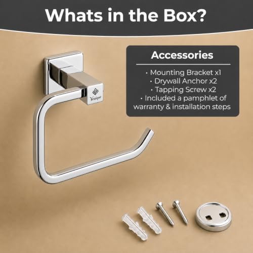 Image of SS304 Stainless Steel Towel Holder for Bathroom, Square Towel Ring, Wall Mounted, Chrome Finish, Hand Towel Hanger for Wash Basin, Kitchen Towel Hanger, Modern Bathroom Accessories