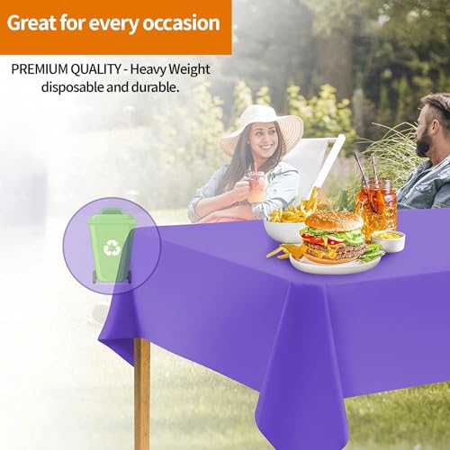 Image of Party Dimensions Purple Disposable Plastic Tablecloth for Rectangle Tables (48 Pack) Premium Decorative Table Cloths for Parties, Events & Weddings, Indoors & Outdoors, 54 x 108 inche