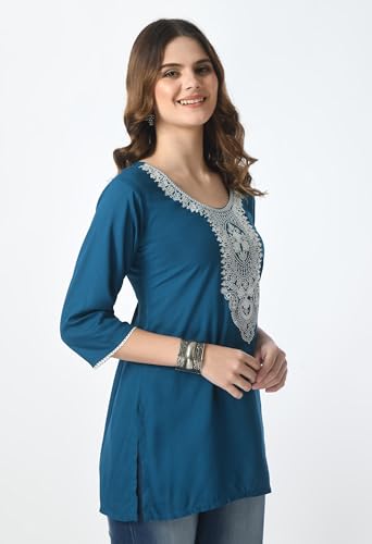 Image of LIBOZA Short Kurti for Women - Lakhnowi Chikankari Embroidered Ladies Kurta, Stylish Girls Top, Ethnic Half Kurtas, Tunic Design Woman Kurtis