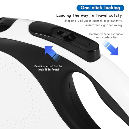 Viitech Hundeleine 5m, 360° Verknotungsfreier Flexi Leine mit LED-Licht, Rollleinen für Hunde Einziehbares Zugseil mit Rutschfestem Griff für mittelgroße große Hunde bis zu 30 kg (Blanco)