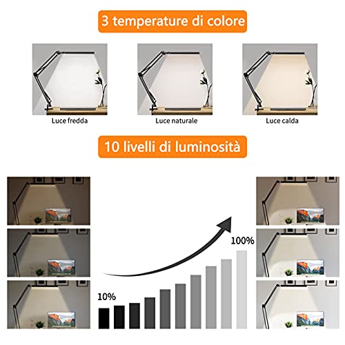 Lampada da scrivania a LED con morsetto