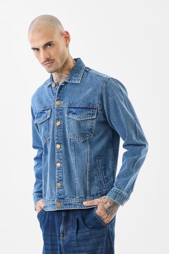 Image of SNITCH Men Casual Jacket | Relaxed Fit Full Sleeve Classic Collar Solid Pattern | Premium 100% Cotton Twill Fabric & Buttoned Closure For Everyday Wear
