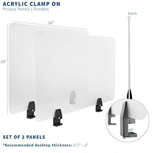 Vivo Dual Frosted Plexiglass 30 X 18 Inch Clamp-On Desk Privacy Panels, Acrylic Cubicle Desk Dividers, Office Partitions, Pack Of 2, Pp-2-G060C #TOP3