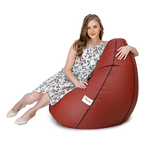 Image of Sattva Classic XL Bean Bag Filled (with Beans) Colour -Tan with Black Piping