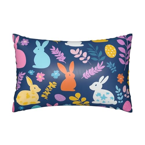 Easter Bunny Rabbits Satin Pillowcase Botanical Leaves Silk Pillow Cases for Hair and Skin Slipping Body Pillow Cover with Zipper Queen Size 20x30 Pillowcase Decorative for Kids Bedroom