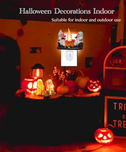 Image of Ghost Campfire NightLight - Spooky Ghost Campfire Flickering Night Light - 3D LED Night Lights Plug into Wall - Gothic Lamp Halloween Night Light, for Adults Kids Room Bedroom Bathroom Hallway Kitchen