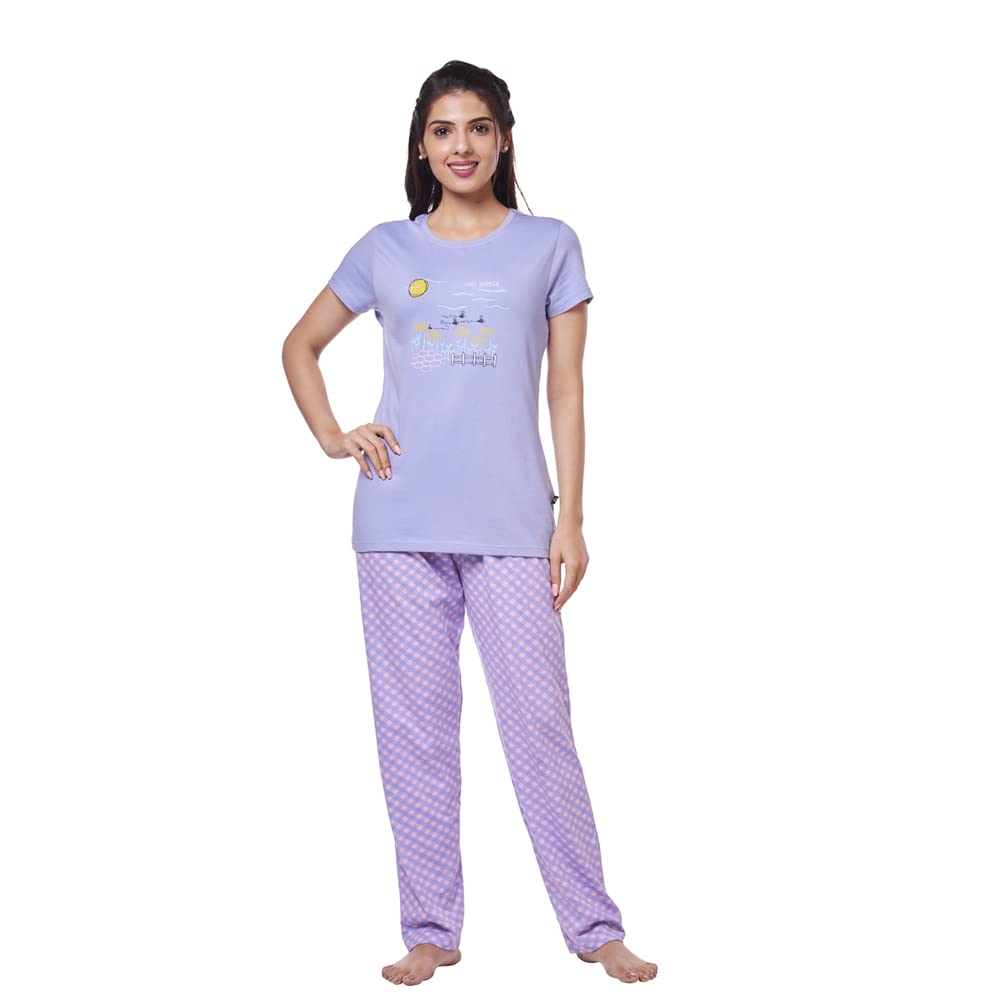 July Nightwear/Night Suit/Loungewear/Night Dress for Women Knitted Cotton T-Shirt – Pyjama JA068