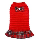 KYEESE Dogs Sweaters Dress with Bowtie Soft Lightweight Dog Sweater Buffalo Plaid for Medium Dogs Knit Pullover Warm Pet Sweaters for Holiday