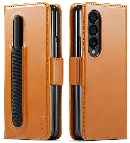 Housse Galaxy Z Fold 4 5G avec porte-stylet et portefeuille intégré marron
