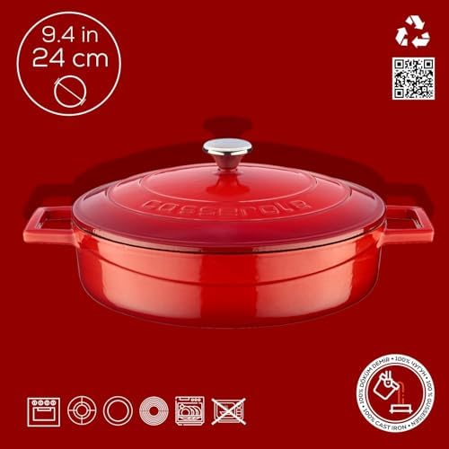Lava Döküm Çok Amaçlı Yayvan Tencere, Trendy, 24cm, Kırmızı - Görsel 5