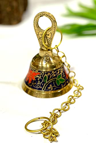 Image of DSH Pure Brass Hanging Bell with Chain for Temple Mandir Door Home Decorative Ringing Bell (Bule, 1)
