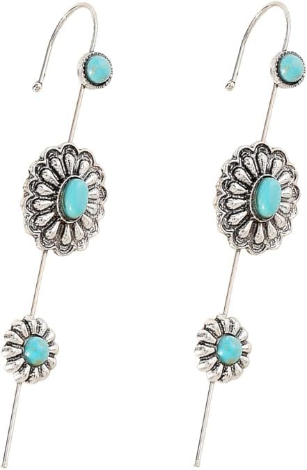 El Regalo2PCs Turquoise Ear Wrap Crawler Hook Stud Earrings for Women Girls- Long Bar Piercing Ear Cuffs Boho/Bohemian Statement Earrings