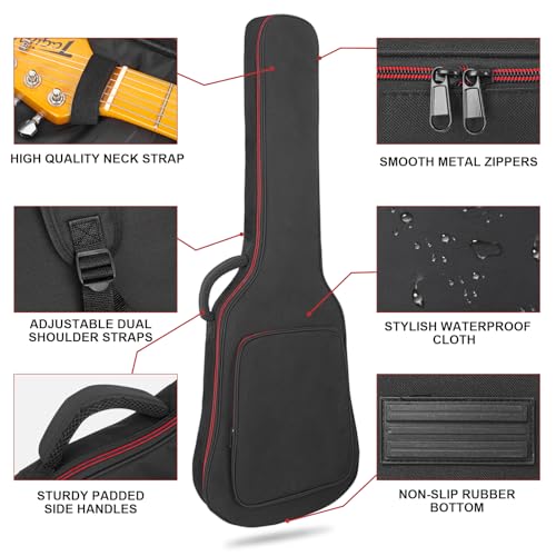 Image of MUZNOTE Electric Guitar Case, Electric Guitar Bag Padded Electric Guitar Gig Bag 0.38 Inch Padding Soft Guitar Case with Neck Strap, Back Hanger Loop, Black