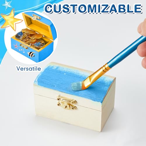 Leinuosen 15 Pcs Small Wooden Boxes with Hinged Lids 3.5 x 2.2 x 1.9 Inch Unfinished Wooden Treasure Chest Box 10 Pcs Paint Brushes with 2 Sheets Craft Gems Self Adhesive Rhinestones Stickers - Thumbnail 7