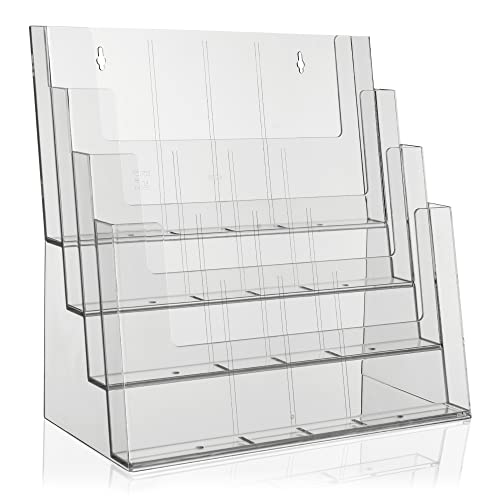 Taymar Prospektständer Tribüne für DIN A4, A5, DIN lang, DL, A6 Flyer, flexibler, transparenter Tischprospektständer als standfester Aufsteller, Flyerständer mit 4 Etagen, optional als Wand-Prospekthalter