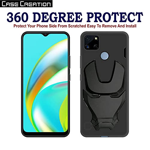 Image of COVERLY Official 3D Smooth Feel Avengers Logo Mask Soft Rugged Grip TPU Silicone Iron Man Engraved Cartoon Movie Engraved Silicone Rubber Matte Strong Back Cover for Realme C15 (6.50 inch) - Black