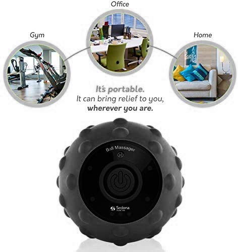 Sedona, 4 Speed Vibrating Massage Ball, Rechargeable Textured Foam Roller, Muscle Tension Pain And Pressure Relieving Fitness Massaging Balls, Myofascial Release For Feet Arms Back And Neck, Black #TOP3