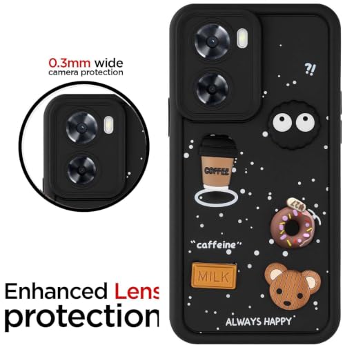Image of Bintage Cute Fun Taddy Cartoon 3D Ball Bear Milk Donut Coffee Cup Silicon Case Full Body & Camera Protection Back Cover Compatible for Oppo A57 4G (2022) - Black