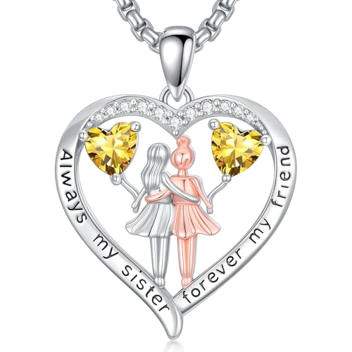 Always My Sister Forever My Friend Birthstone Pendant Necklace Women Jewelry Christmas Valentine Mothers Day Birthday Gifts for Women Sister From Sister
