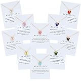 Package included: You will get 10 pieces butterfly necklaces for women with card in 10 different colors, beautiful butterfly give you lucky happiness and love Premium material: Our butterfly pendant necklaces are made of quality alloy and acrylic, hy...