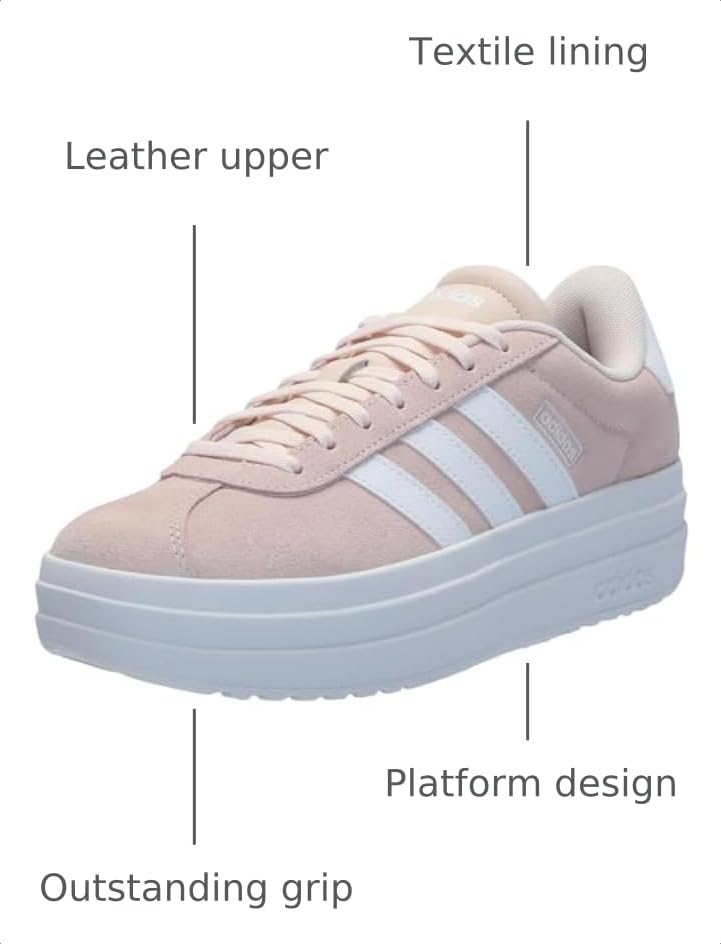 Image of adidas Womens Vl Court Bold Lace Up Sneakers Shoes Casual - Pink