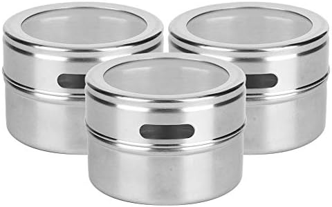 3Pcs Magnetic Spice Tins, Stainless Steel Spice Condiment Bottle Kitchen Storage Containers with Clear Lid for Fridge Grill, Sift and Pour