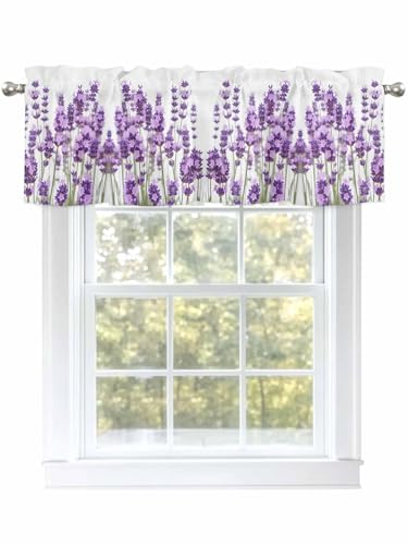 Dexnympq カフェカーテン 小窓用 花 白い背景 深さ ラベンダー カーテン おしゃれ 遮像 UVカット 遮熱 目隠し透けにくい ロッドポケット式 洗える キッチン 浴室 トレイ 子供部屋 喫茶店 洗面所 店舗飾り 軽量 1枚入り 丈45 cm x