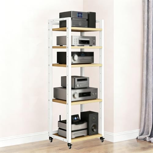 Étagère audio moderne à 5 niveaux avec roulettes – Armoire multimédia réglable pour home cinéma et bureau – Étagère stéréo élégante pour...