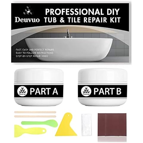 Bath Enamel Repair Kit White 160g, Deuvuo Enamel Ceramic Porcelain Fibreglass and Acrylic Quick Repair Kit, Tile Tub Sink and Shower Tray Repair Kits for Scratch, Holes, Cracks Cover