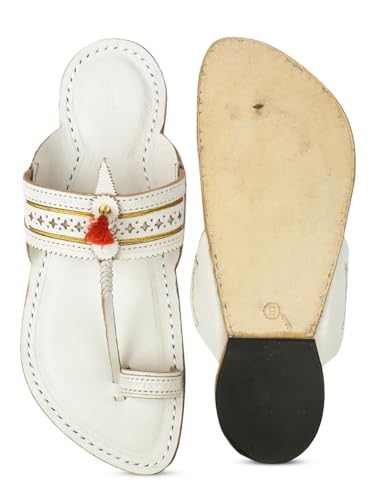 Image of KORAKARI Mens Kolhapuri Chappal, Handcrafted Sandal, Smooth and Comfortable Flip Flops Slipper Anti Slip Design Genuine Leather Traditional Footwear.