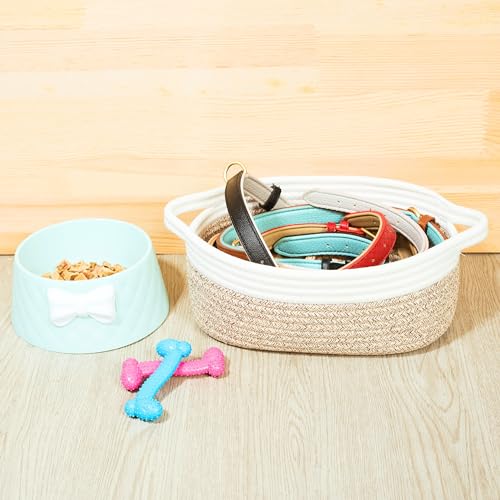 Image of MINTWOOD Design 5-Piece Small Decorative Woven Storage Baskets Set for Shelves, Bathroom, Pantry and Nightstand Organizer, Catch All Tray for Organizing Gifts, Dog and Cat Toys, Light Brown