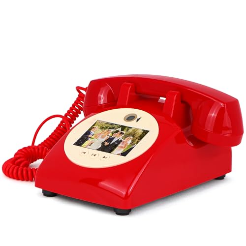 WORVABE Video Audio Guest Book Wedding Phone, 1080P Video Guestbook Phone for Wedding, Bridal Shower, Birthday Party, Baby Shower, Anniversary Engagement (Bordeaux Red)